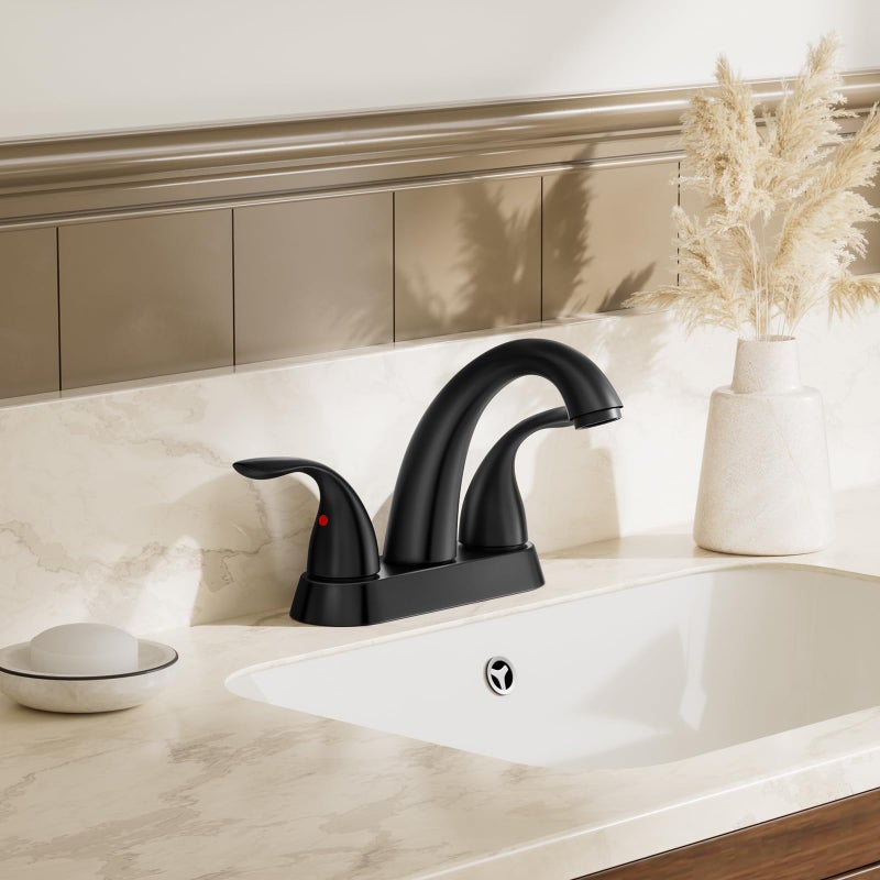 Phiestina 4 Inch 2 or 3 Holes 2 Handles Centerset Matte Black Lead-Free Bathroom Sink Faucet, Bathroom Faucet with Copper Pop Up Drain and Water Supply Lines, BF008-5-MB - Image 2